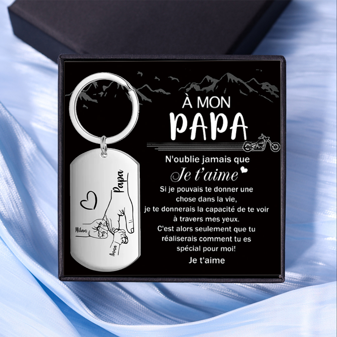 À Mon Papa - Porte-Clés la Main dans la Main 1-4 Noms Personnalisés | Jessemade