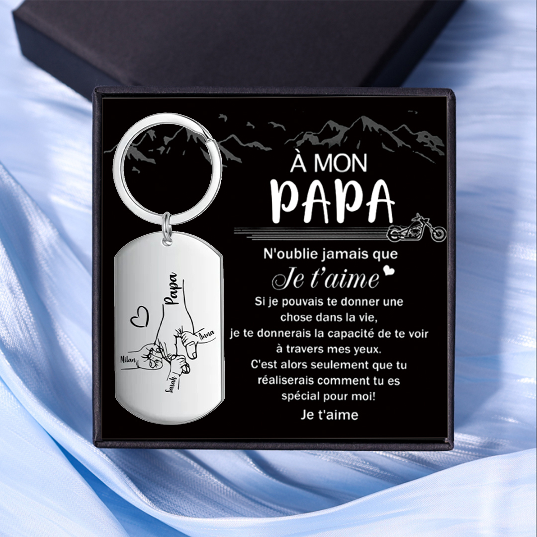À Mon Papa - Porte-Clés la Main dans la Main 1-4 Noms Personnalisés | Jessemade