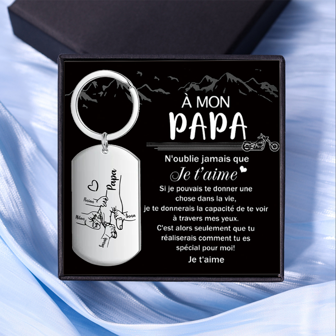 À Mon Papa - Porte-Clés la Main dans la Main 1-4 Noms Personnalisés | Jessemade