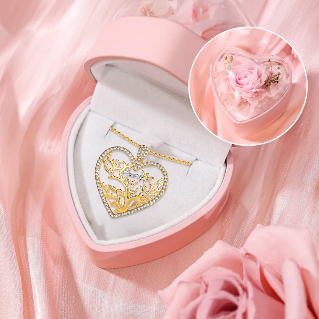À Ma Maman- Collier Pendentif Arbre de vie Arbre généalogique 1 prénom Avec Coffret Coeur | Jessemade