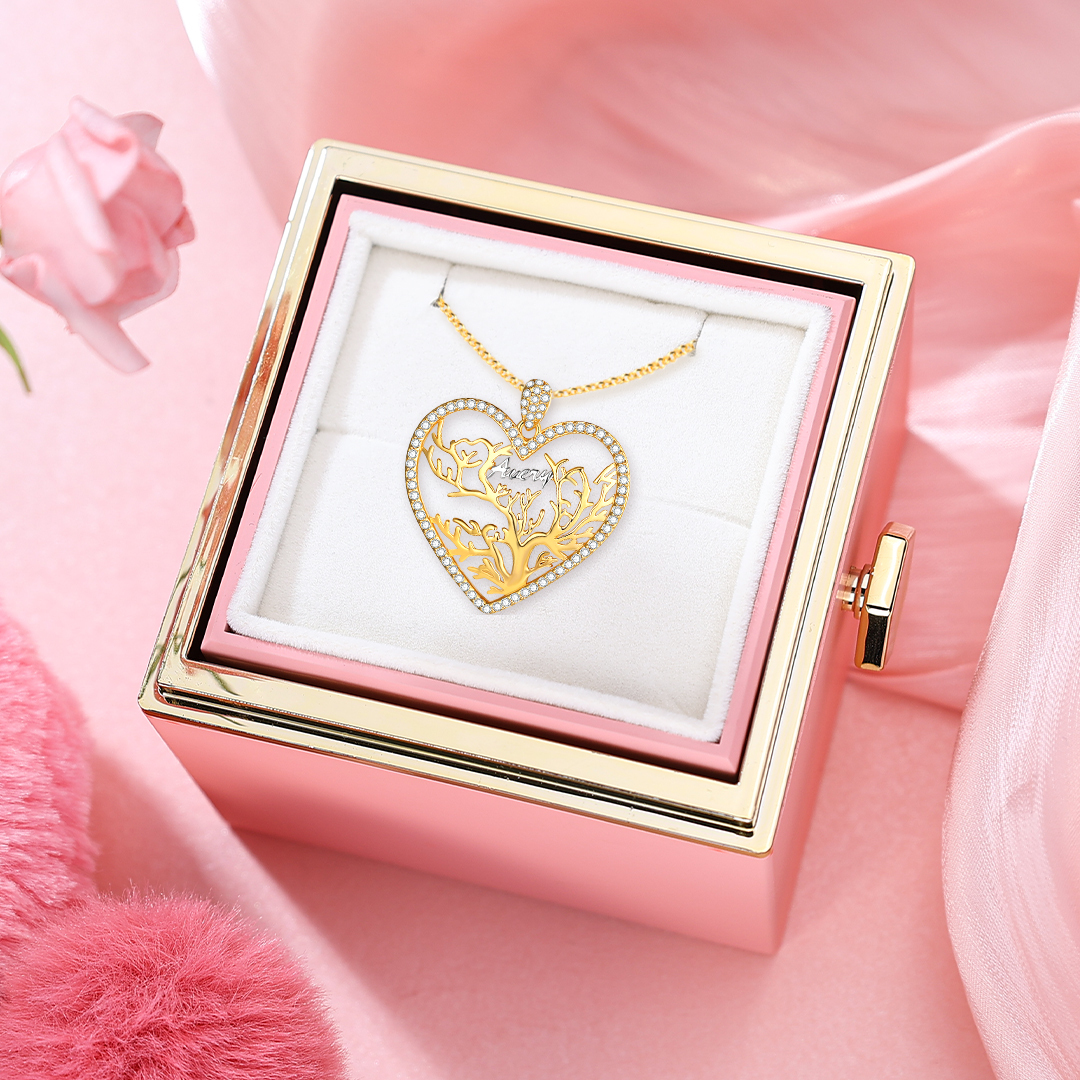 À Ma Maman- Collier Pendentif Arbre de vie Arbre généalogique 1 prénom Avec Coffret Rose | Jessemade