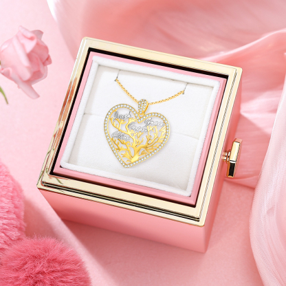 À Ma Maman - Collier Pendentif Arbre de vie Arbre généalogique 4 prénoms Avec Coffret Rose | Jessemade