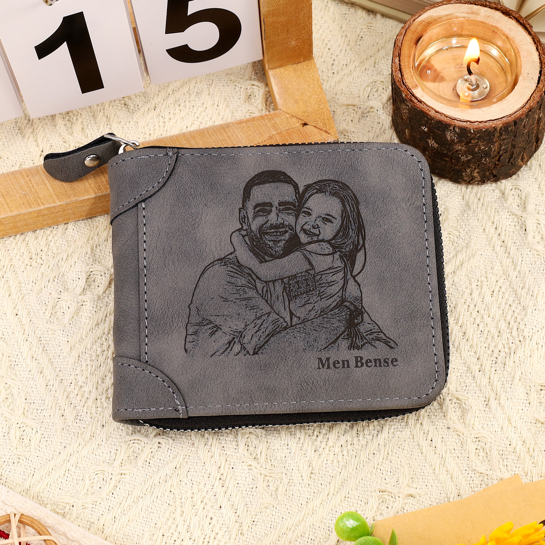 Portefeuille Photo Personnalisé Classique Homme Porte-Monnaie Carte Cadeau pour Père | Jessemade