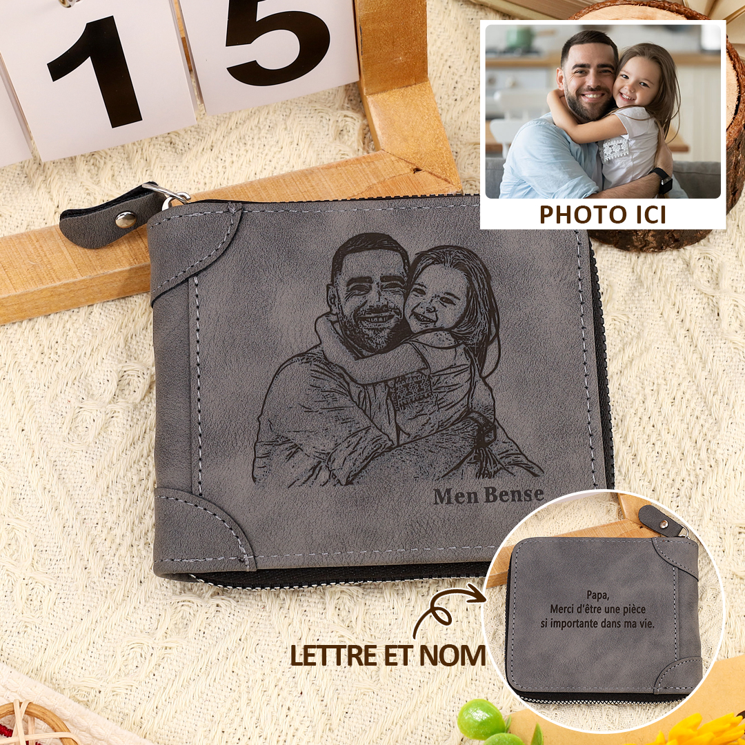 Portefeuille Photo Personnalisé Classique Homme Porte-Monnaie Carte Cadeau pour Père | Jessemade