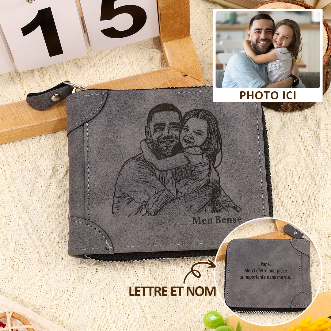 Portefeuille Photo Personnalisé Classique Homme Porte-Monnaie Carte Cadeau pour Père | Jessemade