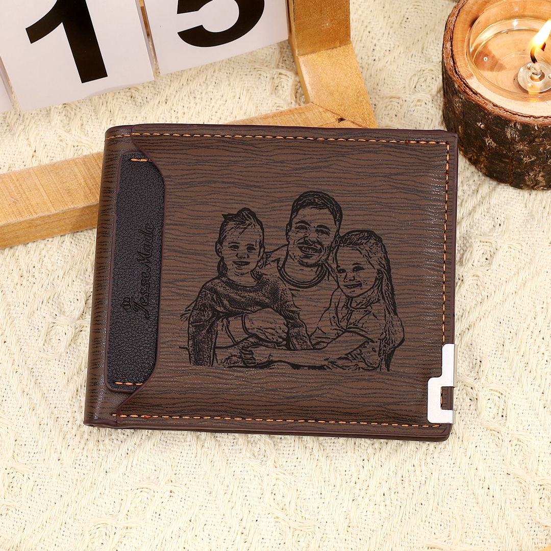 Portefeuille Photo Personnalisée Classique Homme Porte-Monnaie Carte Cadeau pour Père | Jessemade