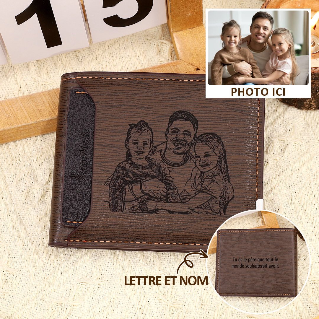 Portefeuille Photo Personnalisée Classique Homme Porte-Monnaie Carte Cadeau pour Père | Jessemade