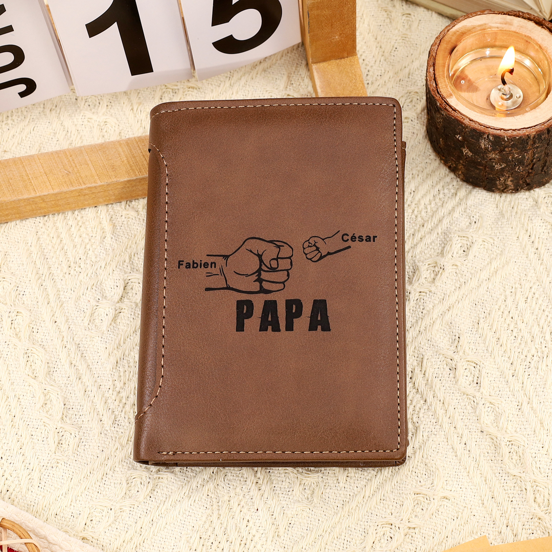 À mon Papa-Portefeuille Poings 5 Prénoms Personnalisée avec Texte Classique Homme Porte-Monnaie Carte