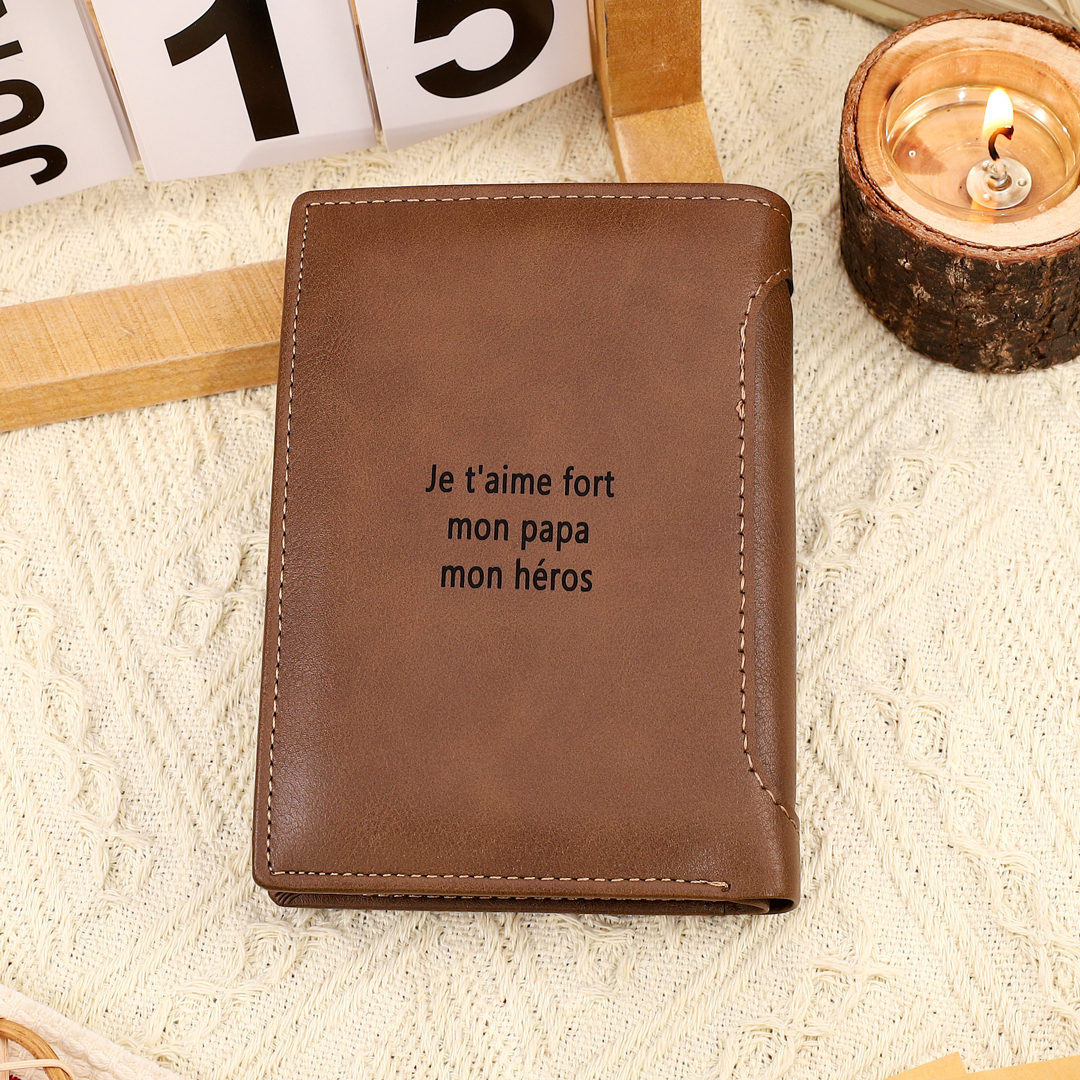À mon Papa-Portefeuille Poings 5 Prénoms Personnalisée avec Texte Classique Homme Porte-Monnaie Carte