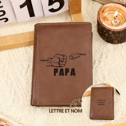 À mon Papa-Portefeuille Poings 3 Prénoms Personnalisée avec Texte Classique Homme Porte-Monnaie Carte | Jessemade