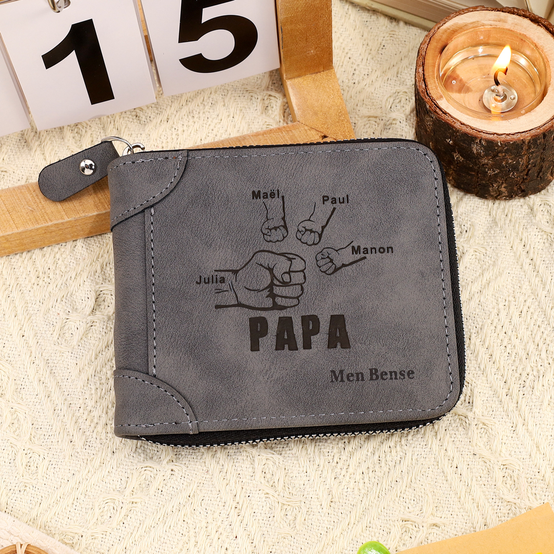 À mon Papa-Portefeuille Poings 5 Prénoms Personnalisée avec Texte Classique Homme Porte-Monnaie Carte