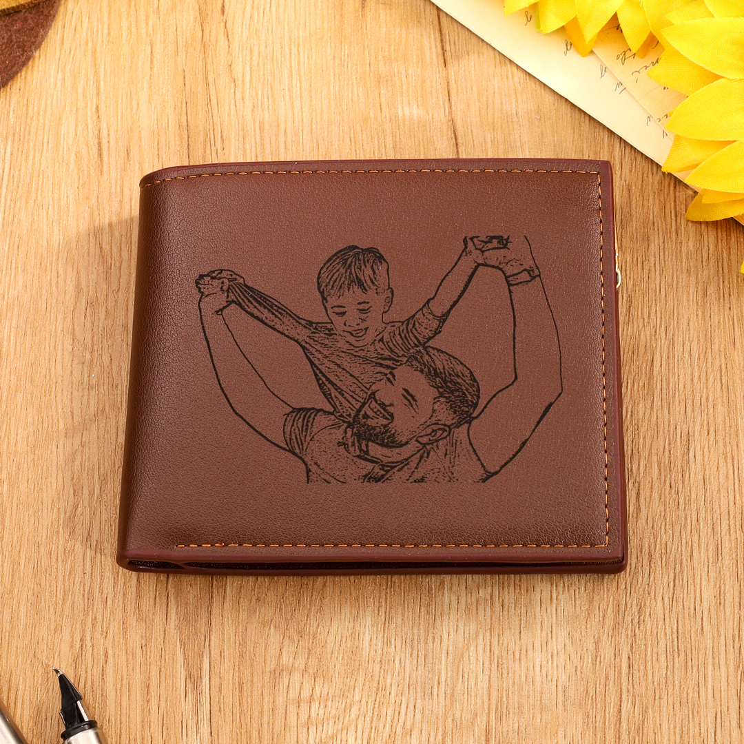 Portefeuille Personnalisé Photo et Texte Personnalisé Porte-Monnaie Carte Classique Homme Cadeau pour Père | Jessemade