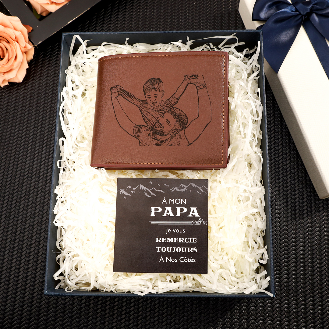 Portefeuille Personnalisé Photo et Texte Personnalisé Porte-Monnaie Carte Classique Homme Cadeau pour Père | Jessemade