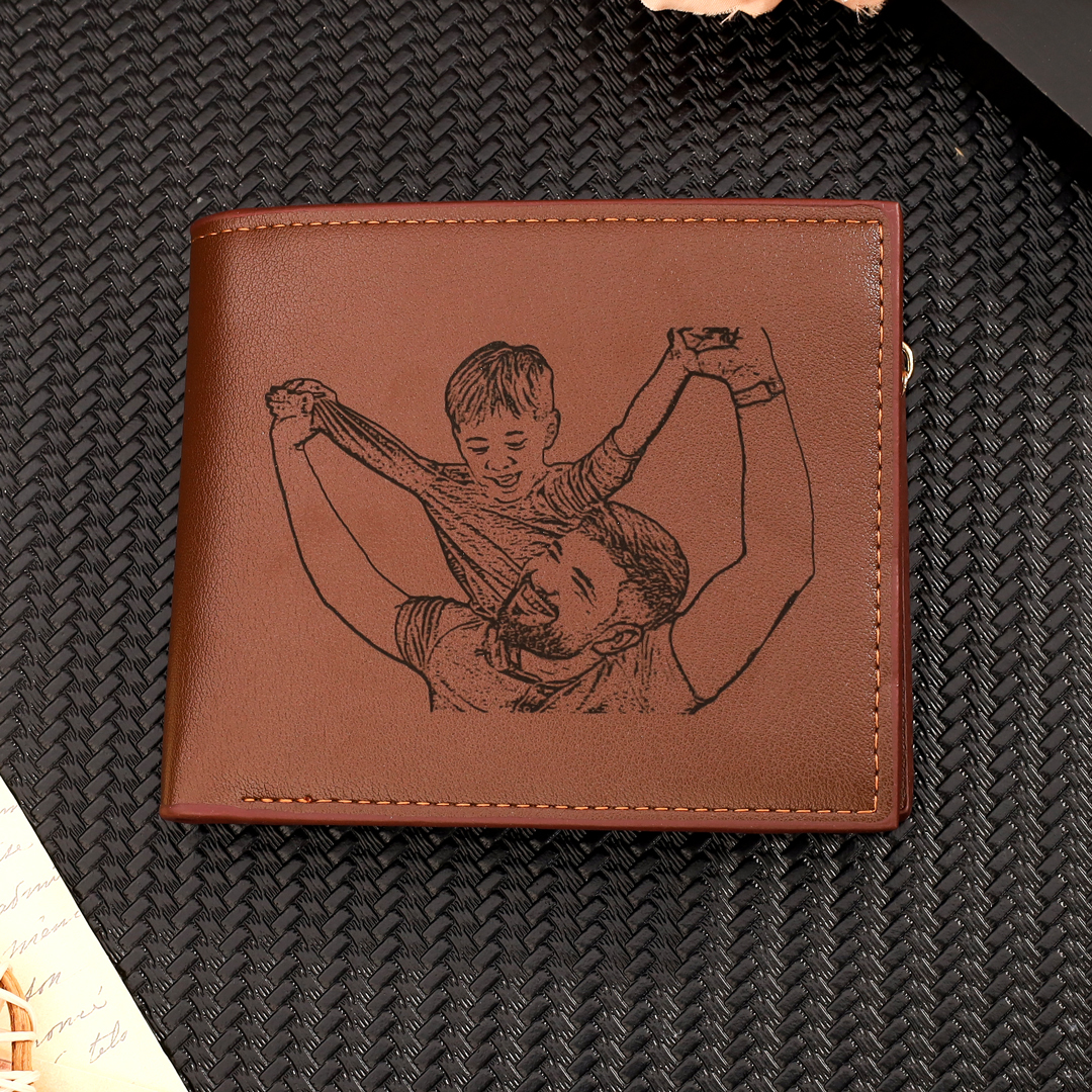 Portefeuille Personnalisé Photo et Texte Personnalisé Porte-Monnaie Carte Classique Homme Cadeau pour Père | Jessemade