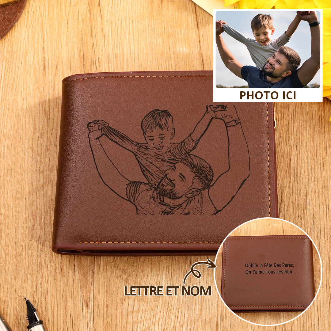 Portefeuille Personnalisé Photo et Texte Personnalisé Porte-Monnaie Carte Classique Homme Cadeau pour Père | Jessemade