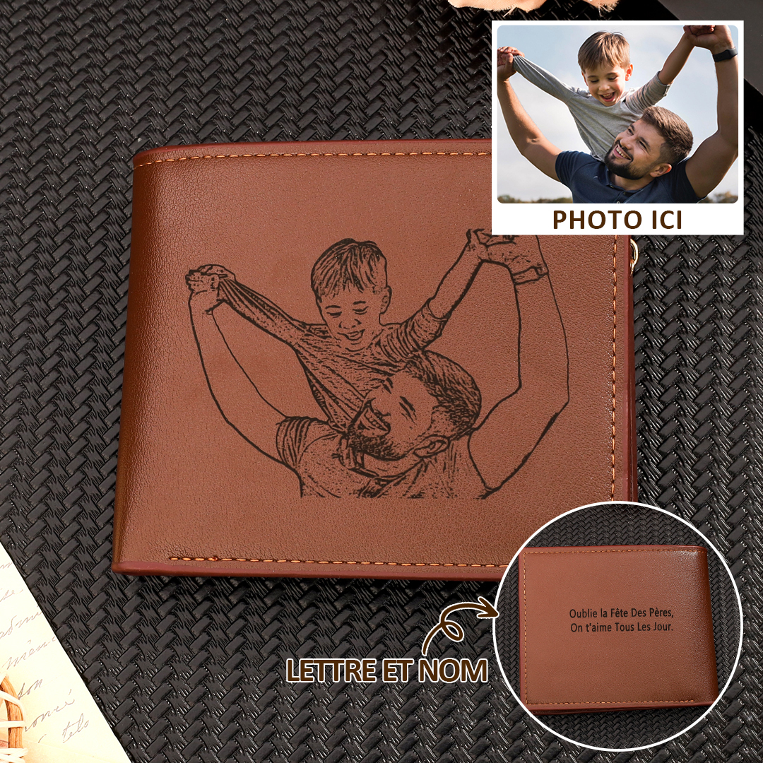 Portefeuille Personnalisé Photo et Texte Personnalisé Porte-Monnaie Carte Classique Homme Cadeau pour Père | Jessemade