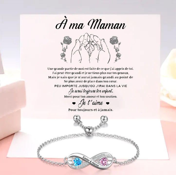 À ma Maman -Bracelet Infini Bracelet Personnalisé avec 2 Prénoms et Pierre De Naissance Cadeau fête des Mères|Jessemade