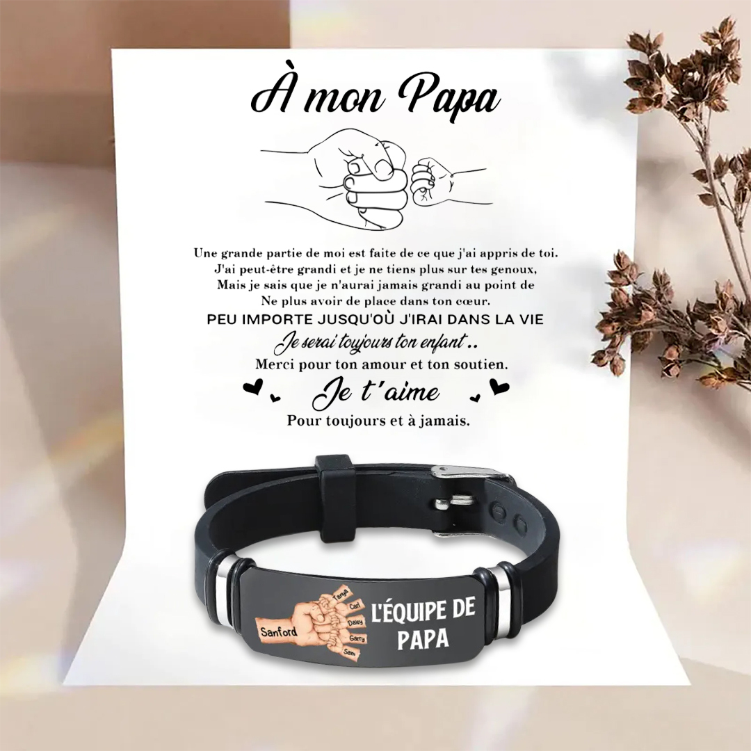 À Papa/Papi - Bracelet Poing Personnalisé avec 6 Prénoms et 1 Texte Cadeau pour Papa/Papy | Jessemade