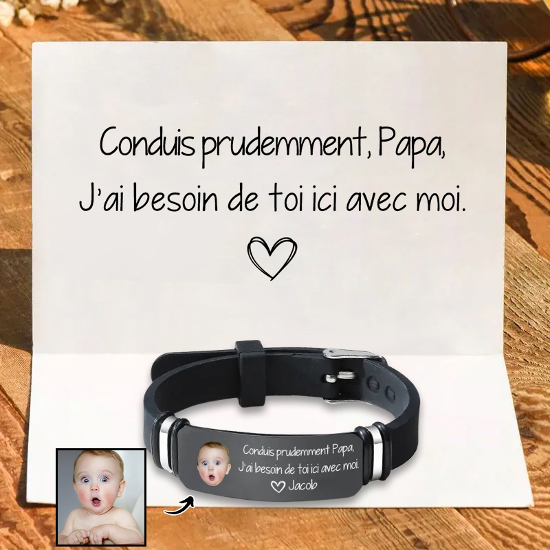 À Papa - Bracelet Homme Personnalisé Prénom et Photo Bracelet “Conduis prudemment” Cadeaux pour la Fête des Pères | Jessemade