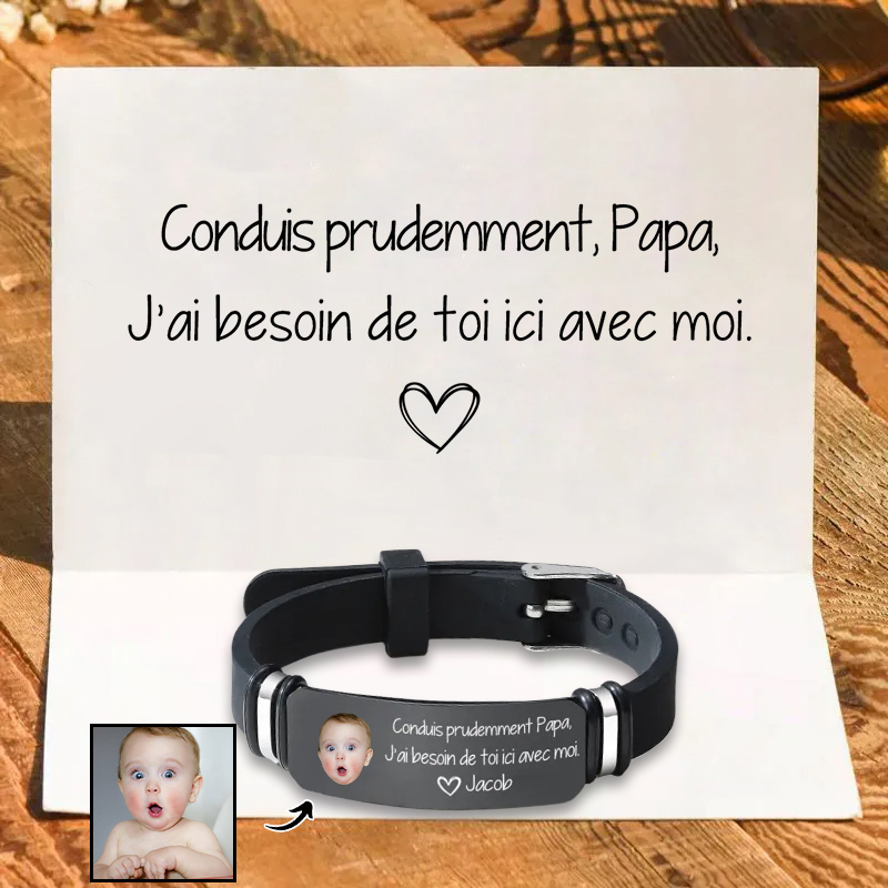 À Papa - Bracelet Homme Personnalisé Prénom et Photo Bracelet “Conduis prudemment” Cadeaux pour la Fête des Pères | Jessemade