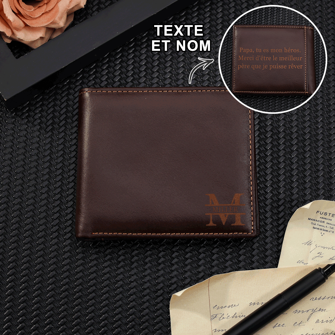 Portefeuille 1 Prénom Personnalisé avec Lettre et Texte Classique Homme Porte-Monnaie Carte