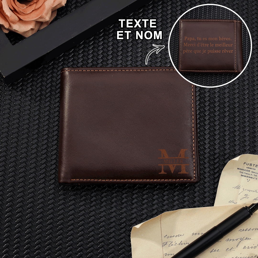 Portefeuille 1 Prénom Personnalisé avec Lettre et Texte Classique Homme Porte-Monnaie Carte