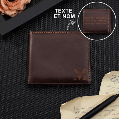 Portefeuille 1 Prénom Personnalisé avec Lettre et Texte Classique Homme Porte-Monnaie Carte
