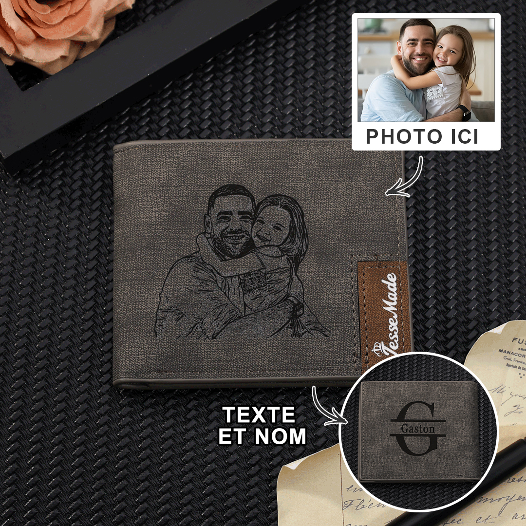 Portefeuille 1 Prénom Personnalisé avec Lettre et Photo Classique Homme Porte-Monnaie Carte | Jessemade