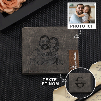 Jessemade FR Portefeuille 1 Prénom Personnalisé avec Lettre et Photo Classique Homme Porte-Monnaie Carte