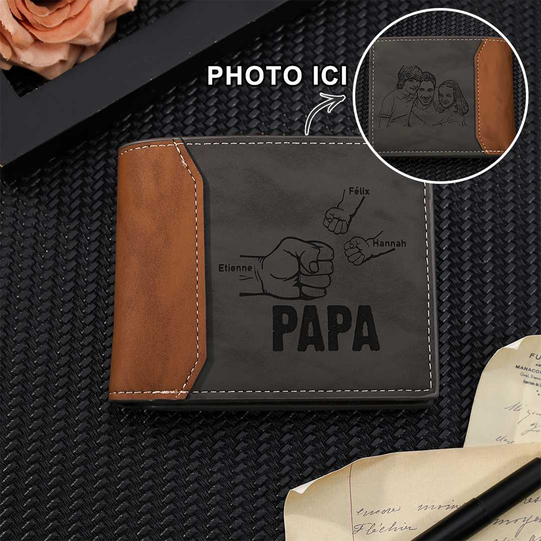 À mon Papa - Portefeuille Poings 3 Prénoms Personnalisés avec Photo Classique Homme | Jessemade