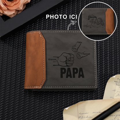 Jessemade FR À mon Papa - Portefeuille Poings 3 Prénoms Personnalisés avec Photo Classique Homme