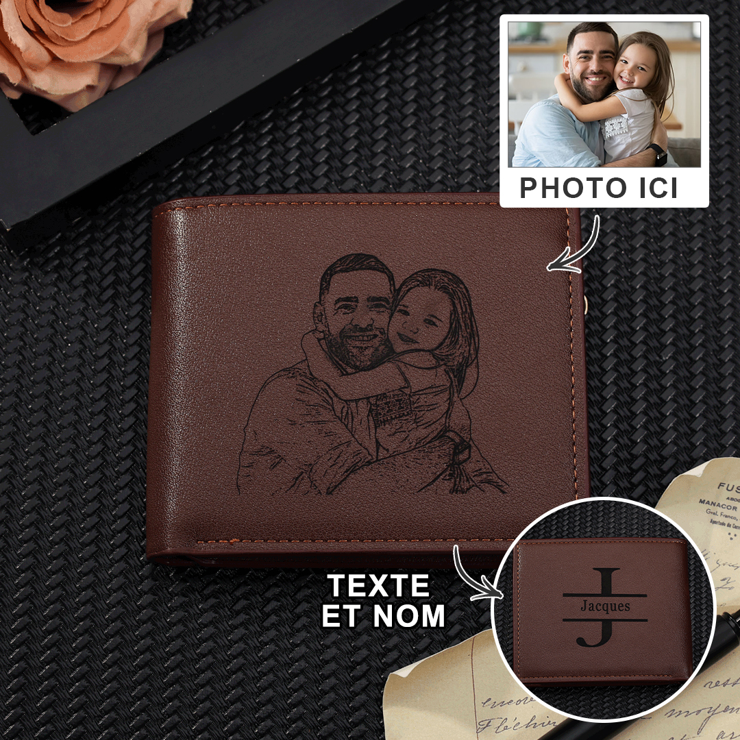 Portefeuille Photo Personnalisé avec Prénom et Lettre Classique Homme Porte-Monnaie Carte Cadeau pour Père | Jessemade