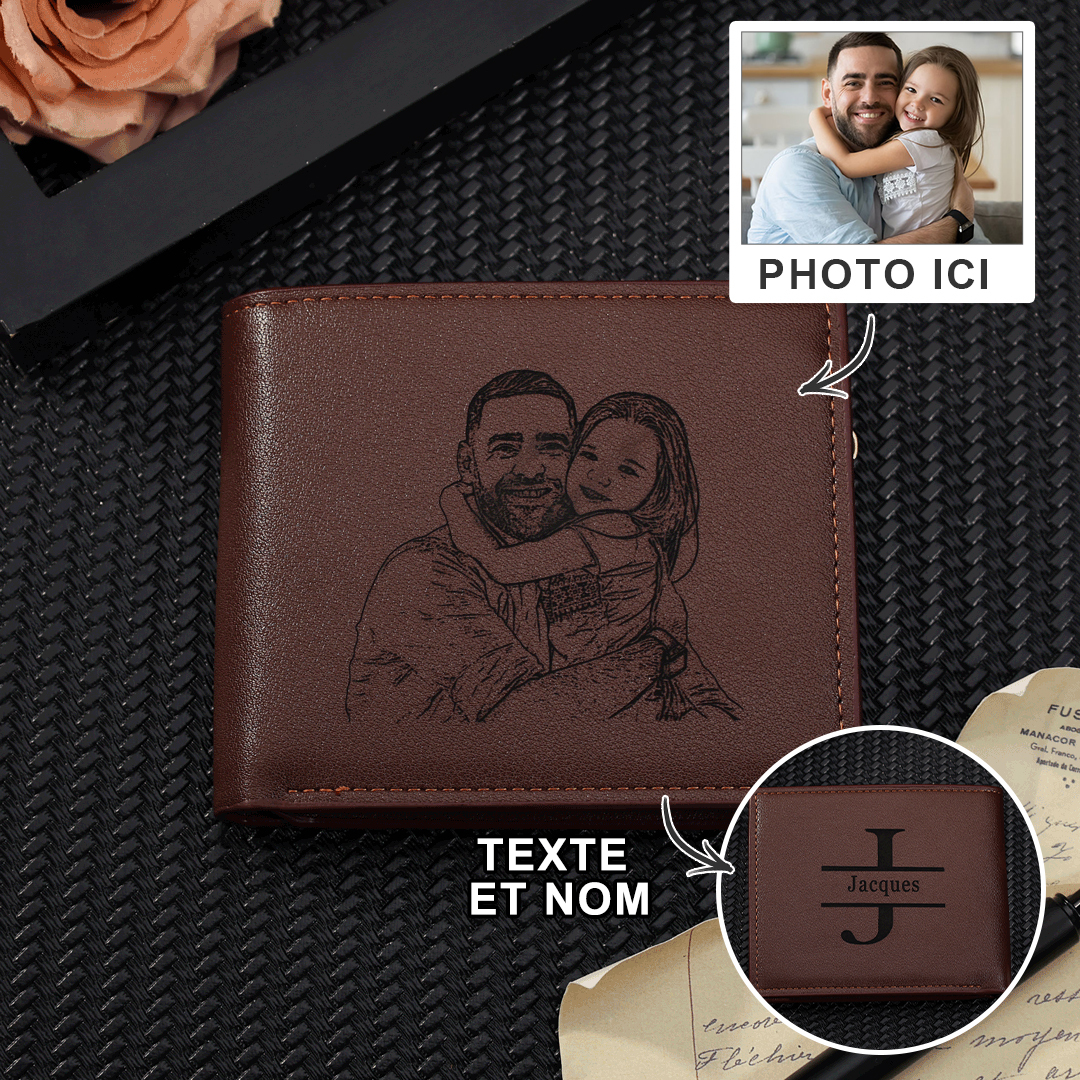 Jessemade FR Portefeuille Photo Personnalisé avec Prénom et Lettre Classique Homme Porte-Monnaie Carte Cadeau pour Père