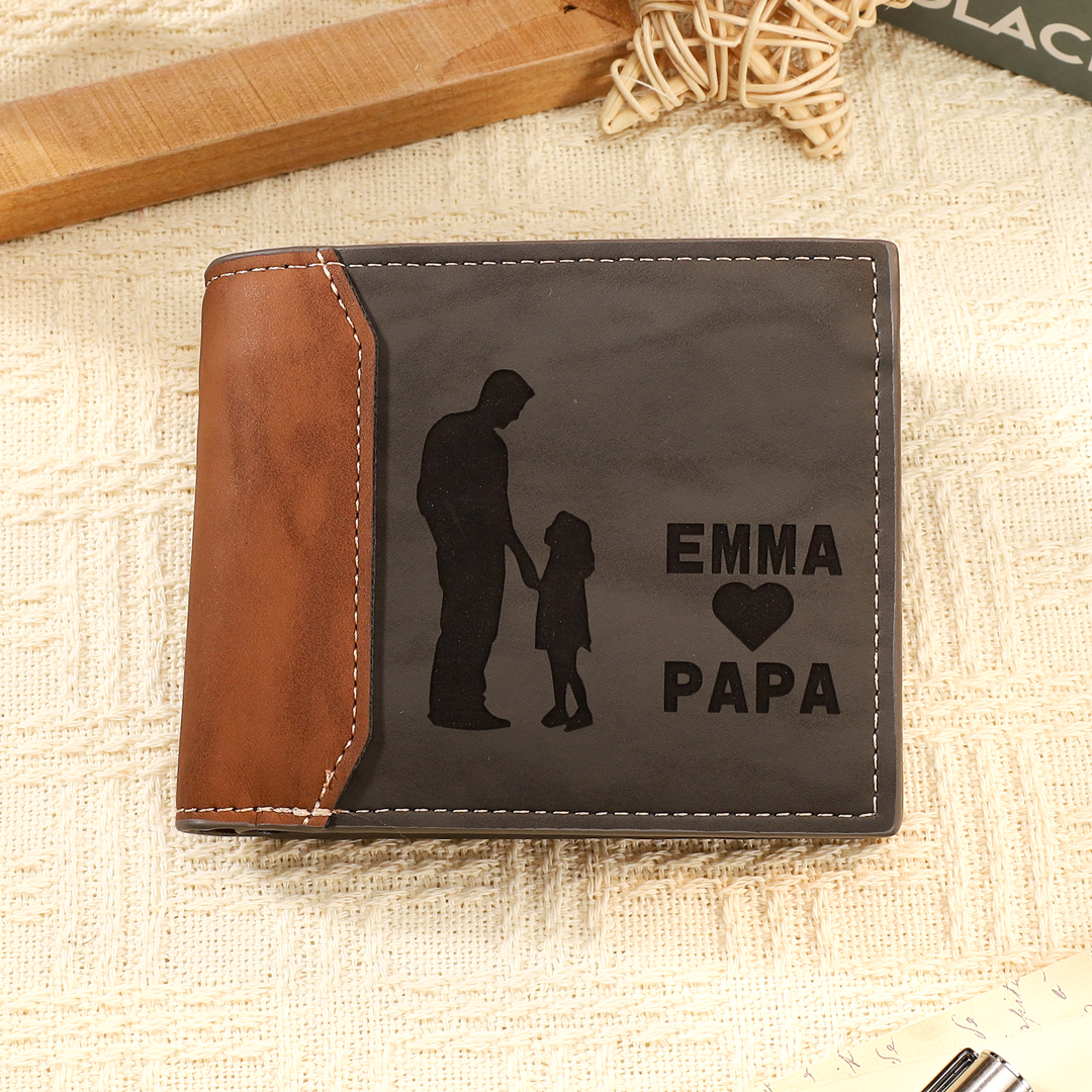 Portefeuille Papa et fille 2 Prénoms Personnalisés avec Texte Classique Homme Porte-Monnaie Carte Cadeau pour Père | Jessemade