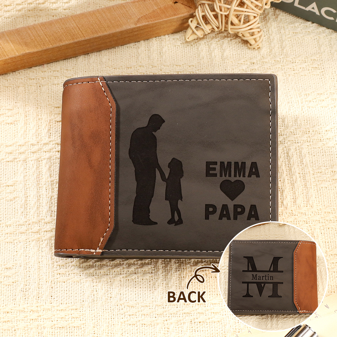 Portefeuille Papa et fille 3 Prénoms Personnalisés avec Lettre Classique Homme Porte-Monnaie Carte Cadeau pour Père | Jessemade