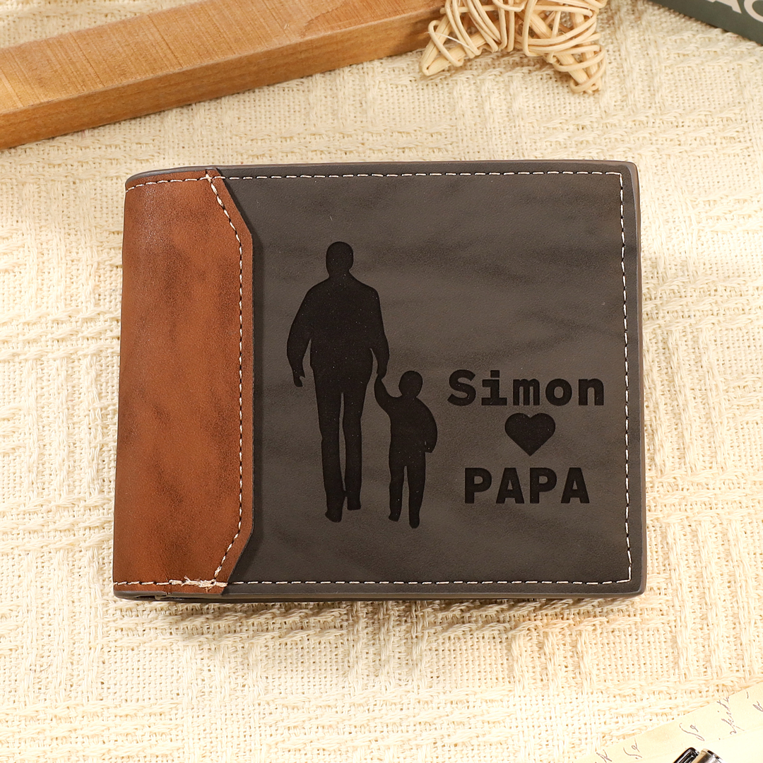 Portefeuille 2 Prénoms Personnalisés avec Texte Classique Homme Porte-Monnaie Carte Cadeau pour Père | Jessemade