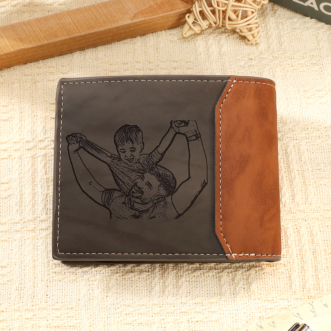 Portefeuille 2 Prénoms Personnalisés avec Photo Classique Homme Porte-Monnaie Carte Cadeau pour Père | Jessemade