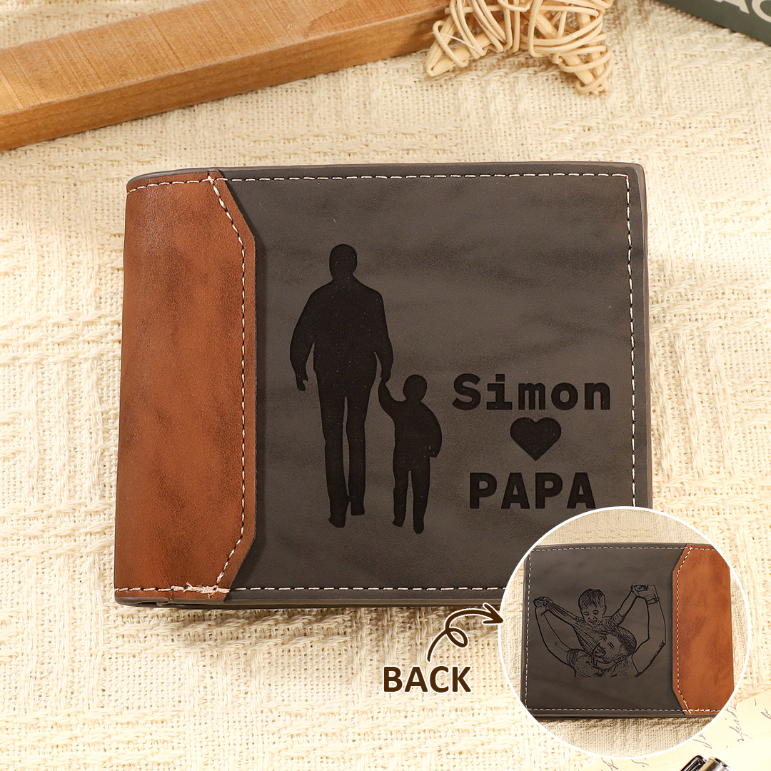 Portefeuille 2 Prénoms Personnalisés avec Photo Classique Homme Porte-Monnaie Carte Cadeau pour Père | Jessemade