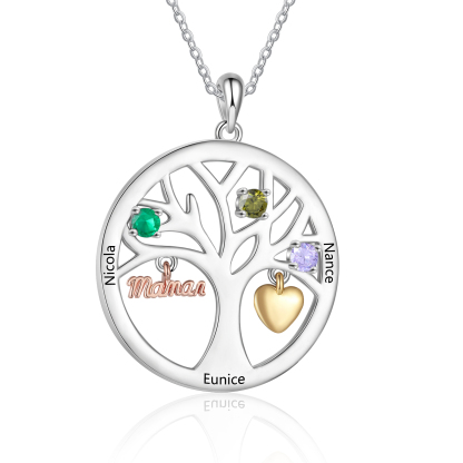 Collier Cœur Personnalisé avec 3 Prénoms et 3 Pierres de Naissance | Jessemade