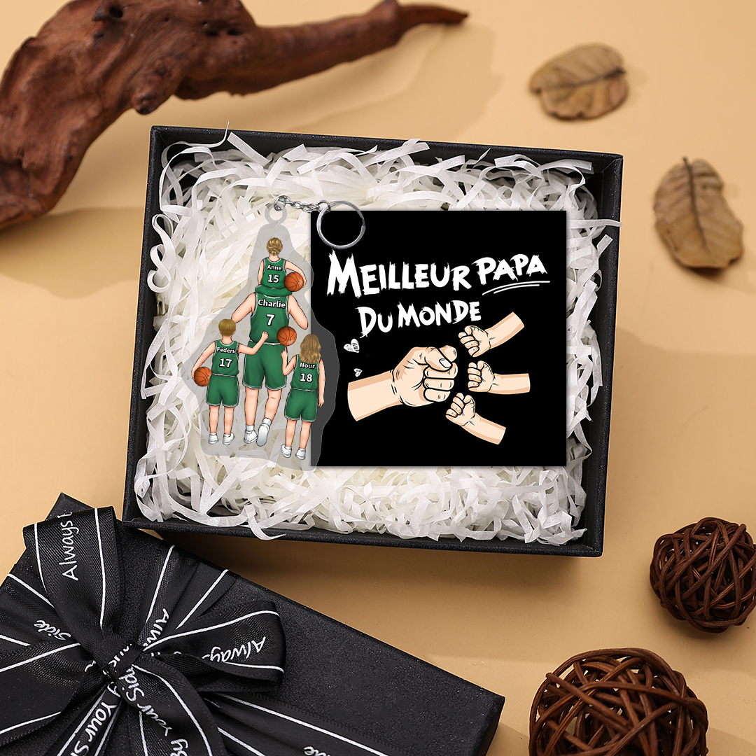 Ornements/Porte-Clés Acrylique Basket-Ball 2-5 Prénoms Personnalisés pour Famille | Cadeau Fête des Pères | Jessemade