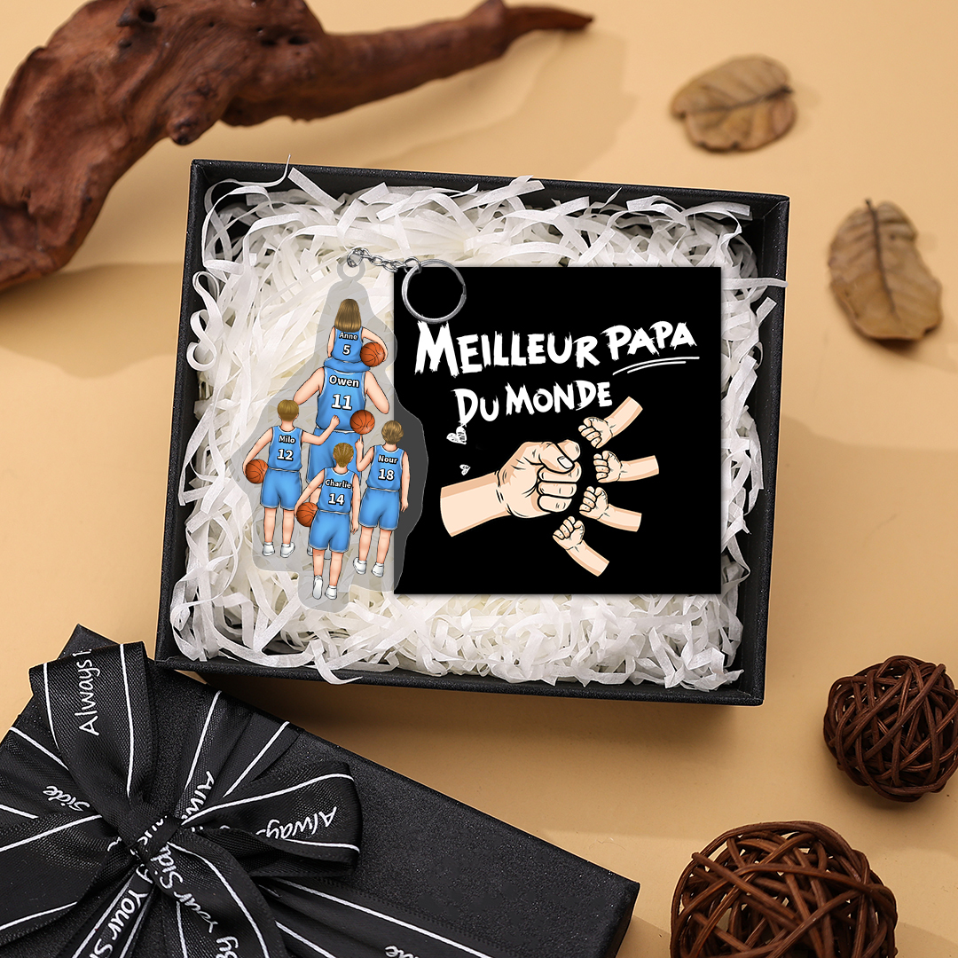 Ornements/Porte-Clés Acrylique Basket-Ball 2-5 Prénoms Personnalisés pour Famille | Cadeau Fête des Pères | Jessemade