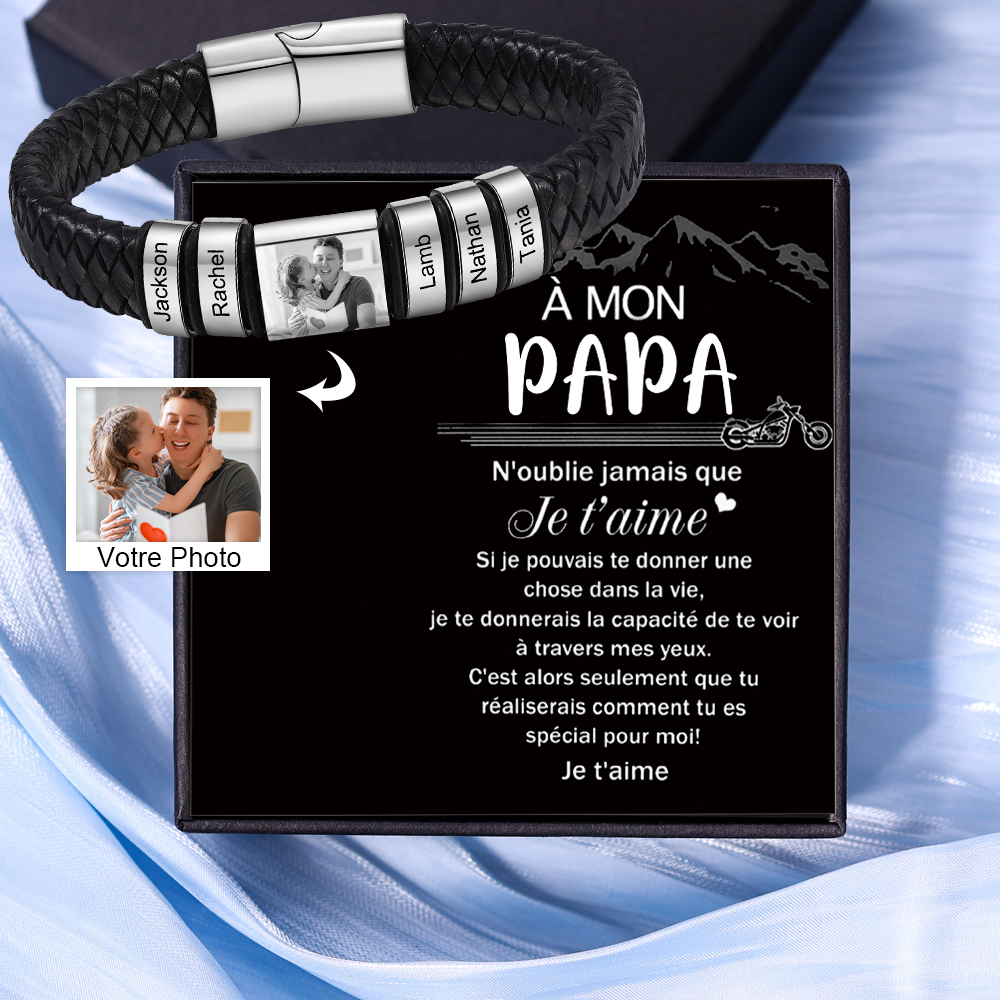 Bracelet Personnalisé avec 5 Prénoms et 1 Photo Bracelet Homme Personnalisé en Cuir｜Jessemade