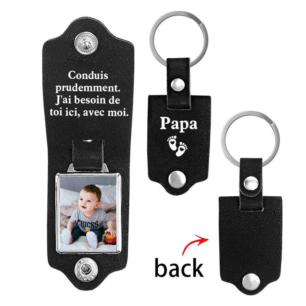 À mon Papa - Porte-Clés en Cuir PU personnalisé avec 2 Textes et Photo | Jessemade