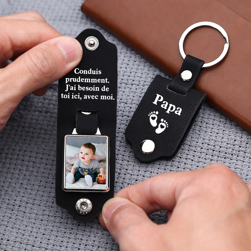 À mon Papa - Porte-Clés en Cuir PU personnalisé avec 2 Textes et Photo | Jessemade