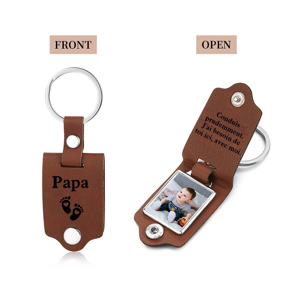 À mon Papa - Porte-Clés en Cuir PU personnalisé avec 2 Textes et Photo | Jessemade
