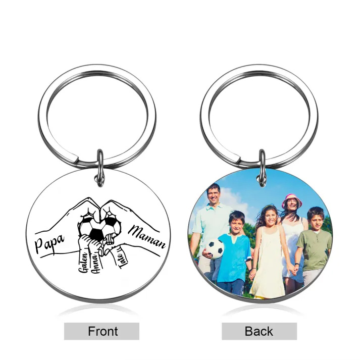 Porte-clés Personnalisé avec 5 Prénoms et Photo Porte-Clés la main dans la main-Cadeau pour la Famille | Jessemade