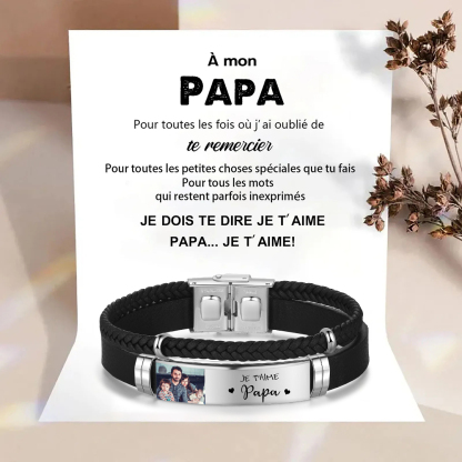 Bracelet Personnalisé pour Papa avec 1 Nom, 1 Texte et Photo Gravés | Jessemade