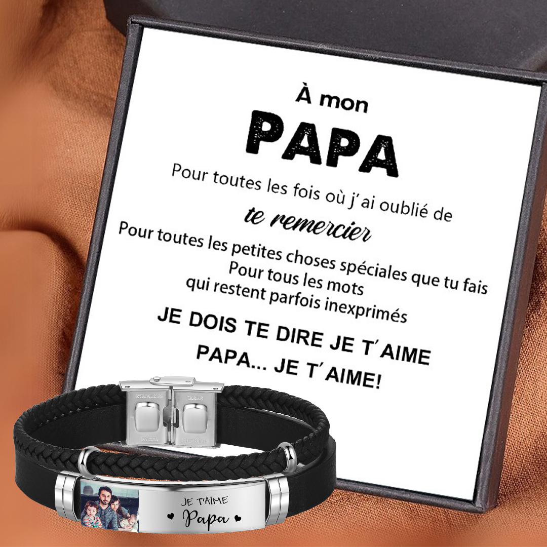 Bracelet Personnalisé pour Papa avec 1 Nom, 1 Texte et Photo Gravés | Jessemade