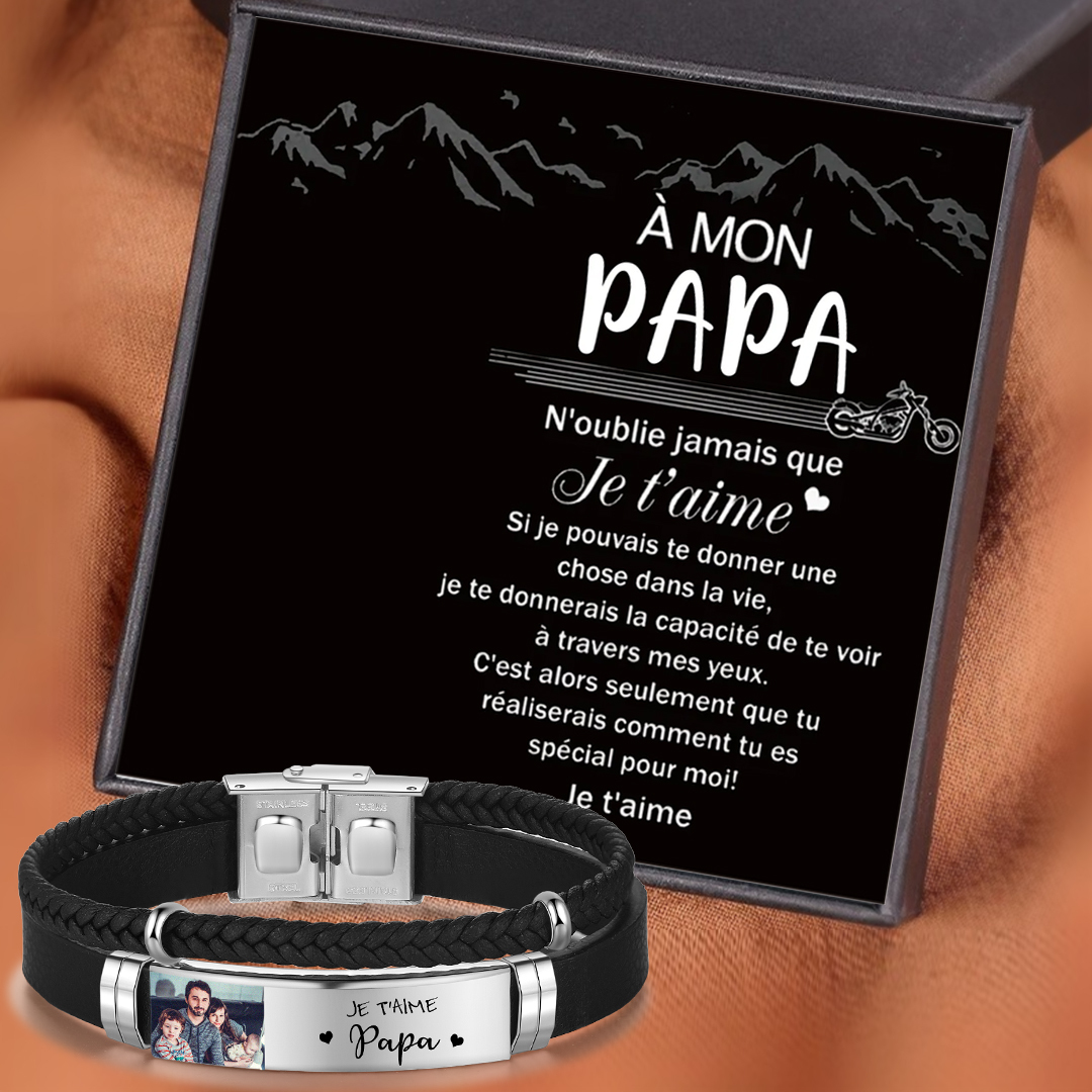 Bracelet Personnalisé pour Papa avec 1 Nom, 1 Texte et Photo Gravés | Jessemade