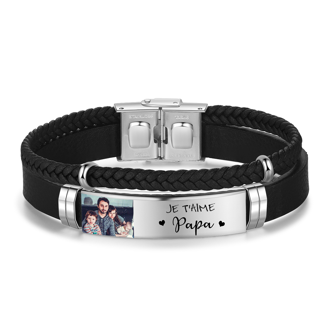 Bracelet Photo Personnalisé avec Texte pour Homme｜Jessemade